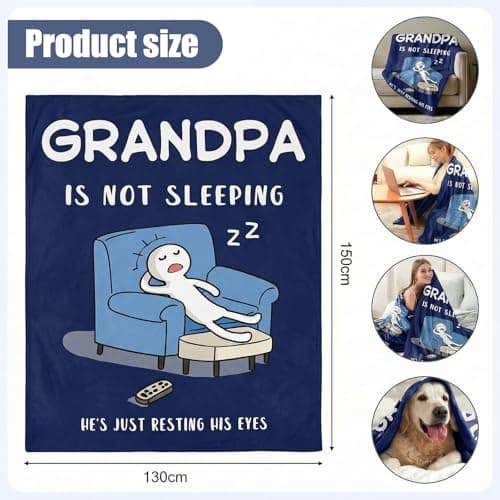 CECOMBINE Gifts for Grandpa Blanket, 150X130CM Funny Blanket Grandpa is Not Sleeping, Resting Eyes Soft Flannel Throw Promoted to Grandads Gifts from Grandchildren for Birthday Retirement Gifts — view 2