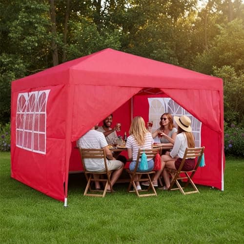 2.5x2.5m Pop Up Gazebo with 4 Removable Sidewalls, Portable Outdoor Party Tent with Carry Bag, All Weather Canopy for Camping, Markets, Garden Events (Red) — view 6