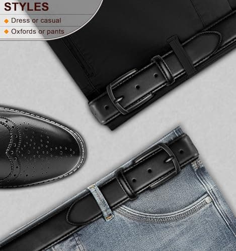 KEMISANT Men Belt-Genuine Leather Belt for Men Dress Casual Golf Jeans 1 3/8"(Black,38"-40" Waist Adjustable) — view 6