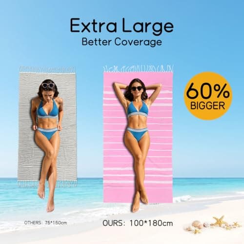 Ouxiaobai Turkish Beach Towel Oversized - 40"x70" Quick Dry Sand Free Thin Beach Towels for Adults, Extra Large Lightweigh Travel Towel(Pink) — view 3