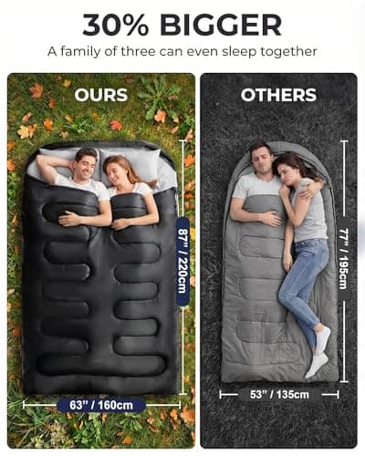 Maraiss 4 Season Camping Sleeping Bag, King Size Double Sleeping Bag with Pillow for Adults, Featuring Internal Pocket for Indoor & Outdoor Adventures Black — view 2