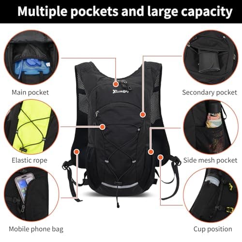 Asnewkit Ultra Lightweight Backpack, 18L Waterproof Hiking Rucksack Bag for Women Men Outdoor Camping, Work Bag, Black — view 6
