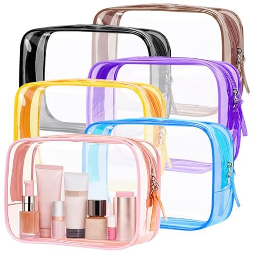 PLULON TSA Approved Toiletry Bag, 6 Pack Clear Toiletry Makeup Bag Cosmetic Bags Waterproof Quart Size Travel Bag for Women Men Carry on Airport Airline Bag - Mixed Color