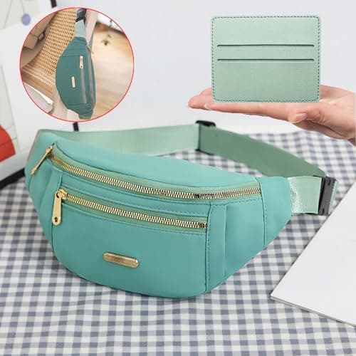 BAIYSFFG Fanny Pack Fashionable Waist Bag Unisex Fashion Waist Bag Casual Travel Bum Bag with 3 Zipper Pockets for Women Men Sports Running Hiking Jogging (Green 1) — view 4