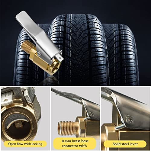 URAQT Car Valve Lever Plug Air Chuck, 2Pcs Brass Tyre Valve Air Pump Clip, Car Pump Accessories Thread Nozzle Adapter, Tire Air Chucks Open End Inflator Valve Connector for Car Truck (8mm) — view 5