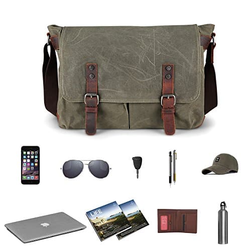 AIZBO Waterproof Messenger Bag Mens, Man Bags Cross Body Canvs Shoulder Bag Satchel Bag Laptop Bag for 15 Inches, Large Size (Army Green) — view 3