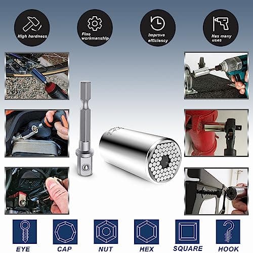Lpluziyyds Universal Socket Set, Multi-Function Universal Socket Tool with Drill Adapter Unscrew Any Bolt Gifts for Dad, Husband, Boyfriend, Men, Fathers' Day Present — view 6