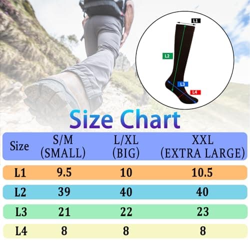 Compression Socks for Women & Men Travel Flight Compression Stocking Breathable Knee High Support Varicose Veins Socks for Athletic Running Maternity Pregnancy Nurses (Black+Black, S/M) — view 2