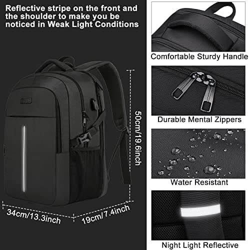 Extra Large Backpack for Men 50L,Water Resistant 17Inch Travel Laptop Work bag with USB Charging Port Anti Theft Big Business TSA Approved Computer Rucksack Women College School,Black — view 5
