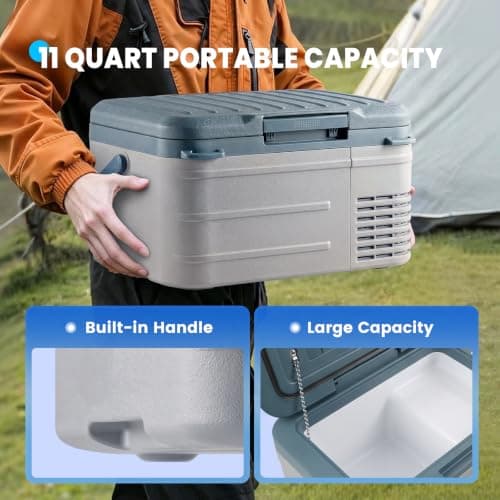 DOGHLY 12 Volt Car Refrigerator 11QT Portable Cooler -4℉-68℉, Compressor Fridge 12V/24V DC & 110-240V AC, Electric Cooler for Truck, RV, Camper, SUV, Travel, Camping & Road Trips (11QT), Blue — view 4