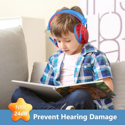 ProCase Kids Noise Cancelling Headphones Ear Hearing Protection, Red&Blue — view 3