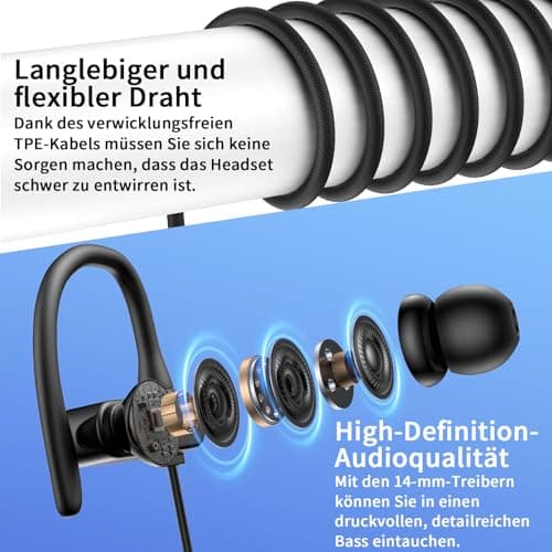 AIAUXAI In Ear Sport Headphones with Wire, 3.5 mm Jack, Ear Hook, Black — view 4