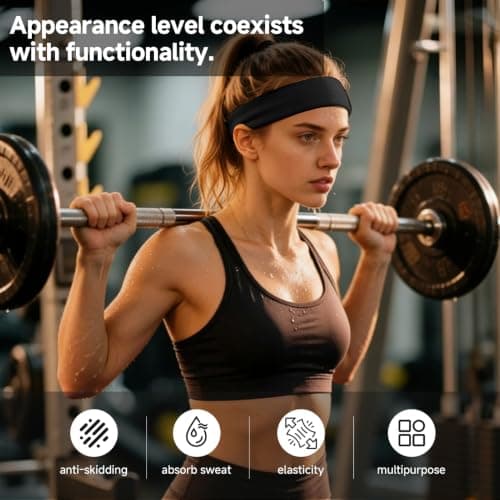 5cm Wide Black Headband & Elastic Non Slip Sport Headband for Women, 9 Pack — view 5