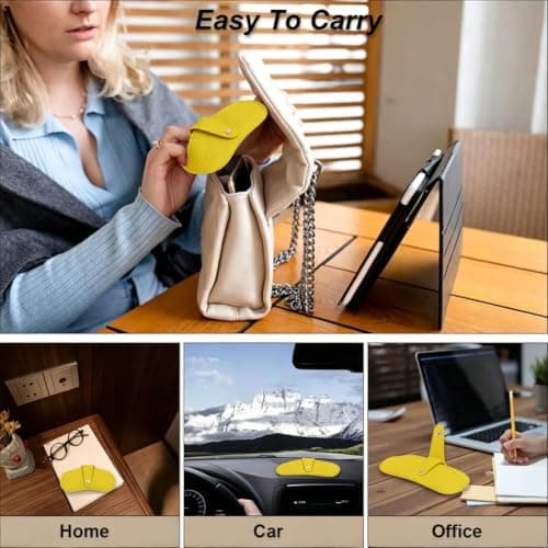 CREATCABIN Leather Glasses Case Soft Sunglasses Case Flat Eyeglass Cases Slim Yellow Portable Spectacle Cases Storage Pouch Bag Lightweight with Cleaning Cloth Gift for Women Men Travel 6.7x3.3 Inch — view 4