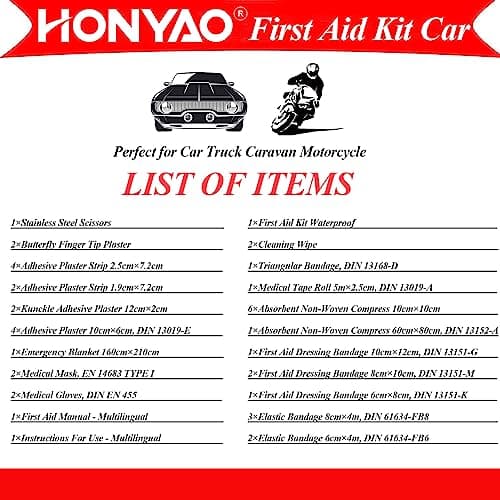 HONYAO First Aid Kit Car 2026, First Aid Kit Compliant with The Latest DIN 13164 Standard, Valid on The Continent, Medical Emergency Kit for Vehicle Truck Caravan Travel Camping — view 5