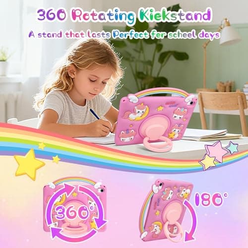Aolcev for iPad A16 11th Generation Case 11 inch 2025, iPad 10th Generation Case 10.9 2022 Kids Girls with Shoulder Strap 360°Rotating Stand Unicorn Keyring Soft Silicone Protective Cover-Rose Pink — view 4