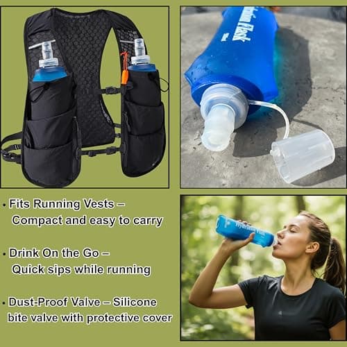 Soft Flask 500ml | Collapsible Running Water Bottle | Lightweight Hydration Flask for Hiking, Gym, Winter Camping and Outdoor Travel, Fold Up Hydrapak, BPA Free – Blue 1pcs — view 4