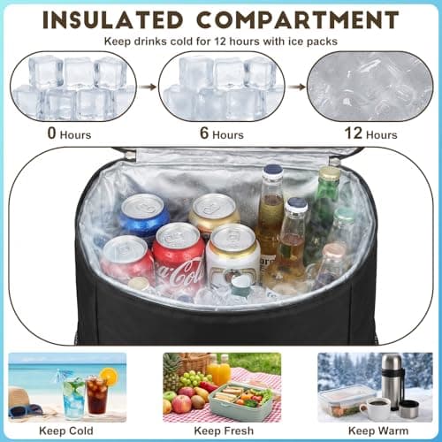 Insulated Cooler Backpack - 15L Cool Bag Rucksack for Lunch Picnic Camping Beach, Large Capacity Leakproof Cooling Bag, Thermal Food Delivery Backpack Cooler Bag, Black — view 2
