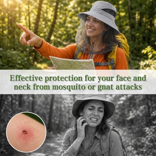 Mosquito Head Net Hat for Men Women, Midge Net Hat with Breathable Mesh, Foldable Anti Mosquito Fishing Hat, Quick Dry Safari Sun Hat with Insect Face Net for Camping Hiking Gardening (Gray) — view 4