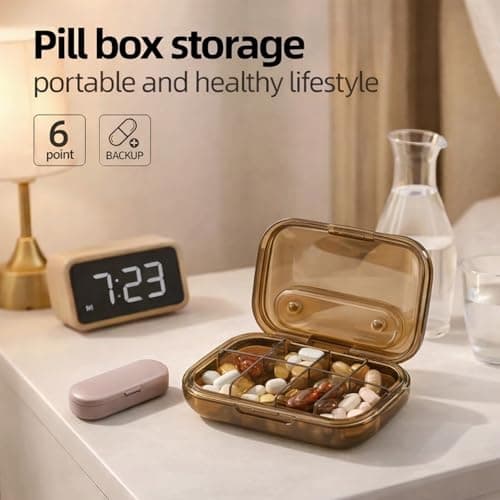 Bamily Pill Organiser, Pill Box, 6 Compartments BPA-Free Food-Grade Plastic, Moisture-Proof Portable Detachable with Silicone Ring Snap Lock, for Travel Pocket Purse Daily Vitamin Medication Storage — view 6