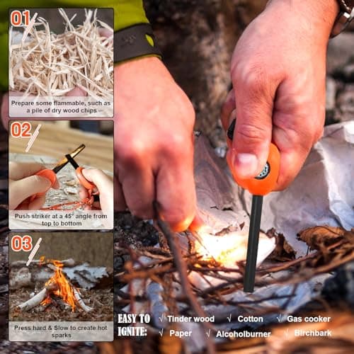 Flint and Steel Fire Starter Kit, 5-in-1 Multifuctional Fire Steel — view 6