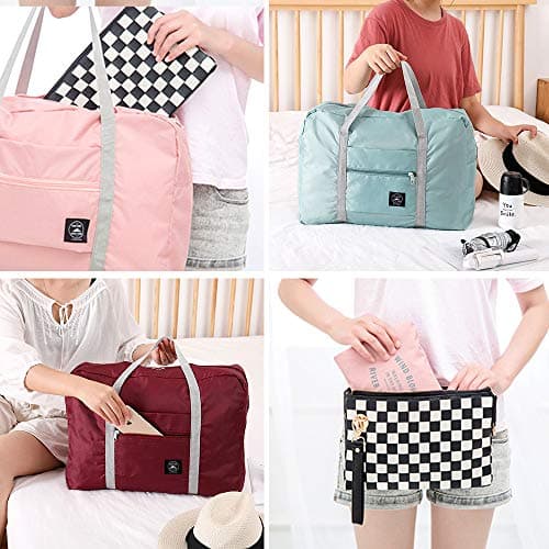 SITAKE 4 Pcs Foldable Travel Duffel Bag, Waterproof Lightweight Carry-on Bags, Suitable for Overnight, Holiday, Shopping, Weekends, Outing, Gym(Wine Red/Navy Blue/Sky Blue/Light Pink) — view 6
