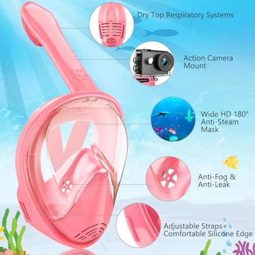 Kids Snorkel Mask Full Face, Snorkeling Gear for Kids with Camera Mount, 180 Degree Panoramic View Snorkeling Set Anti-Fog Anti-Leak — view 2