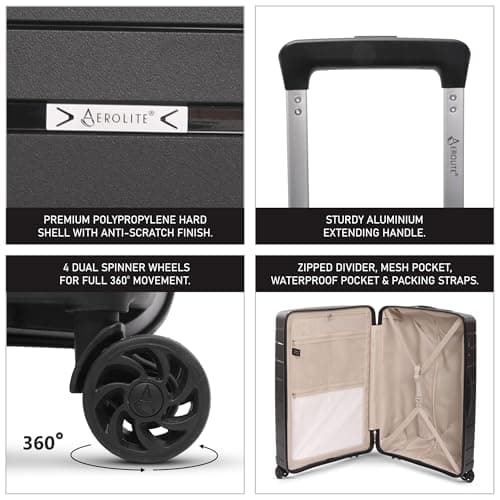 Aerolite Large 28in 100L Polypropylene Hard Shell 8 Wheel Spinner Suitcase — view 3