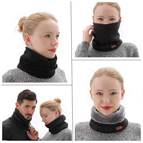 NovForth Unisex Winter Tube Scarf, Ski Neck Warmer kerchief for men, Face scarf for women, Fleece Tube Scarf for men, Gaiter Mask, Thick Windproof Loop Scarf, Black X2, M — view 5