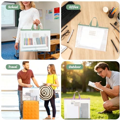A3 Art Folder Carry Case, 4PCS Clear Plastic Wallets Zip (4 Colors) — view 5