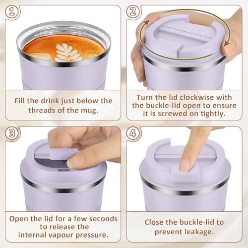 KETIEE Travel Mug Insulated with Leakproof Lid, Reusable Double Walled Coffee Cup, Stainless Steel for Hot Cold Drinks, 380ml Light Purple — view 5
