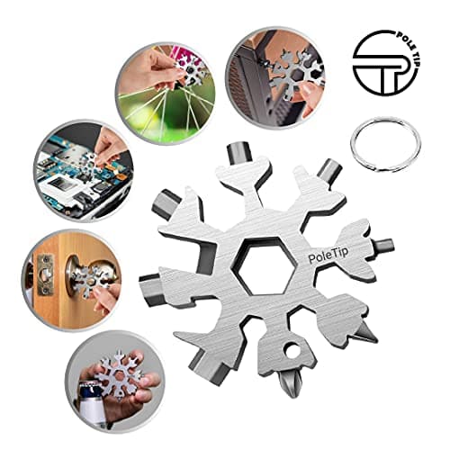 Pole Tip 18 in 1 Snowflake Multi Tool, Stocking Fillers for Men, Survival kit, Camping Accessories, Christmas Gift for Men Who Have Everything, Birthday Gifts for him, Camping Tools(Silver) — view 4
