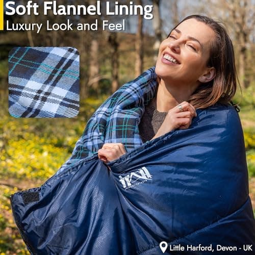 Trail Luxury Sleeping Bag, Cotton Flannel Lined, Double Layer Fill, 3 to 4 Season, Envelope Sleeping Bag with Compact Compression Bag, Single Adult, 220cm x 85cm (300gsm) — view 4