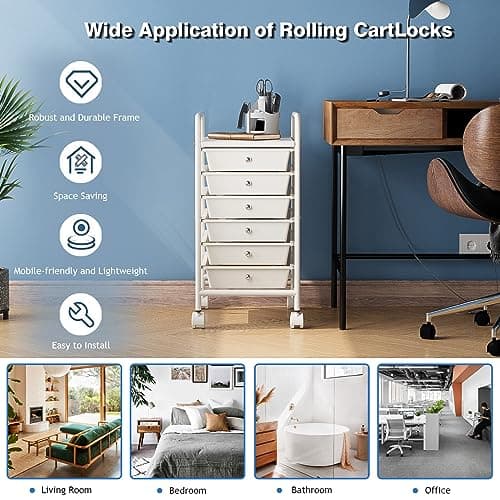 Johgee 6 Drawers Plastic Storage Cart, Multipurpose Mobile Organizer Shelving Unit with Lockable Wheels, Rolling Cart Storage Trolley for Home Office Stationery Makeup Beauty & Salon — view 6