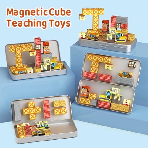Magnetic Blocks Travel Set for Kids 35pcs: Engineer Iron Case Creative Play — view 3