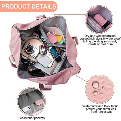 Weekend Bag for Women Overnight & Carry On Holdall Travel Bag - Waterproof Weekender Tote Expandable for Vacation, Gym, Sports, Shopping (36L Pink) — view 5