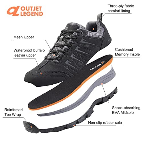 OL OUTJET LEGEND Men's Waterproof Hiking Shoes Comfortable Leather Walking Shoes Anti Slip Outdoor Shoes Black — view 4