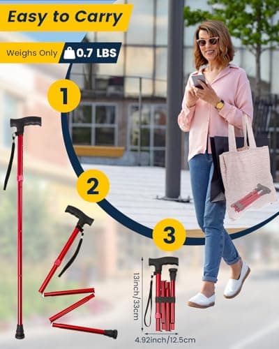 Walking Stick for Women, Adjustable Folding Walking Sticks for 5.2FT-6.1FT Ladies, 5-Section Different Size Collapsible Cane for Elderly — view 3