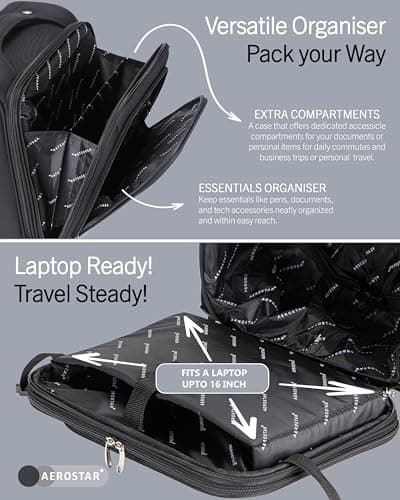 Aerostar Executive Series Roller Bag Case fits Laptop up to 16”, TSA Lock, 4 Wheels and Water-Resistant Business and Commuter Travel, Black — view 3