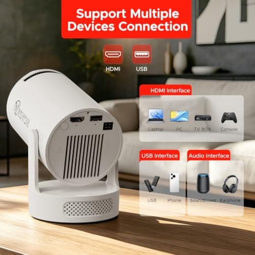 Mini Projector For Bedroom 2026 | Supports 1080P With Android 14.0 – 20000 Lumens Smart Projector & Native 720P Portable HY300 Projector | Screen Mirroring for iOS/Android | Gaming & HDMI Compatible — view 3