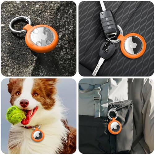 Inesore Holder for Apple AirTag, Waterproof Case & Carbon Fiber Look for Air Tag, Scratch Resistant Holder for Pet Collar, Luggage Tag and Keyring (Orange) — view 6