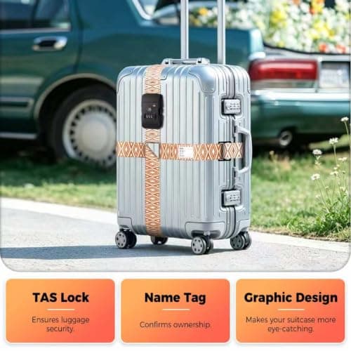 Veki Print Cross Luggage Straps with TSA Approved Lock, 1, Brown Diamonds — view 4