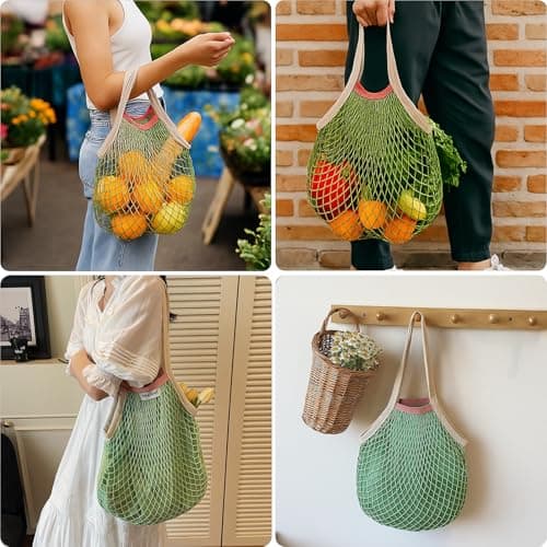 MUNSKT 1 Pc Reusable Mesh Shopping Net Bag with Liner - Organic Cotton Rope Net Bag for Fruits Vegetables, Washable Beach Bags — view 2