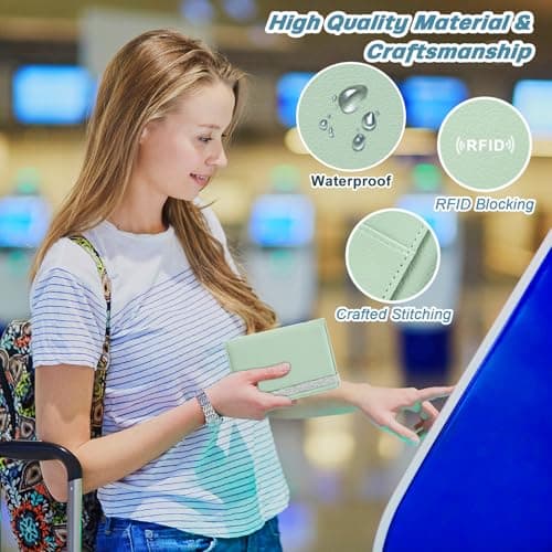 DMLuna Passport Holder, Premium PU Leather Travel Passport Wallet, RFID Blocking Passport Cover Case Travel Documents Organizer with Pen Holder, for Women and Men, Agave Green — view 6