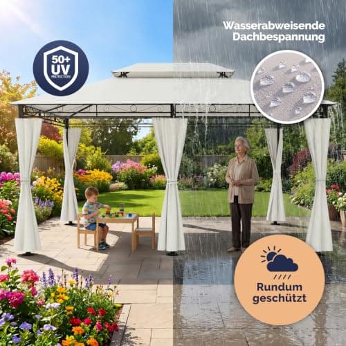 CASARIA Topas 3 x 4 m Garden Gazebo with Side Walls and Metal Frame Cream — view 5