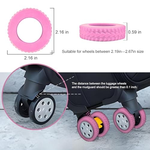 IRAINSUN (8 Pack Silicone Luggage Wheel Covers for 8-Spinner Wheel Suitcases, Mute & Shock Absorption Protector, Wear-Resistant & Noise-Reducing, Perfect for Travel (Pink) — view 6