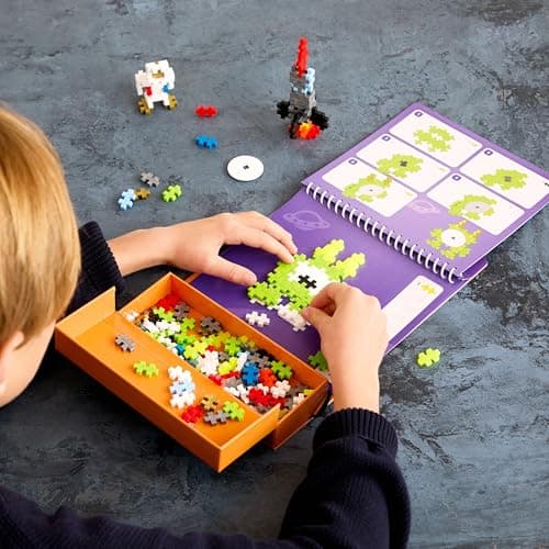 PLUS PLUS Travel Toys - Building Blocks Puzzle Play, Ideal Train, Car, or Plane Activities for Kids, 12 Pages with 125 Pieces in Attached Storage, Girls and Boys Toys Age 5 Plus - Space — view 5