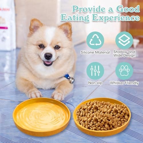Apatal Cat Feeding Bowls Set 2 Pack Silicone Dog Bowls Non Slip Pet Food and Water Dish for Dry Food and Wet Food Durable Dog Plates for Indoor Cats Small Dogs Puppies Yellow — view 4