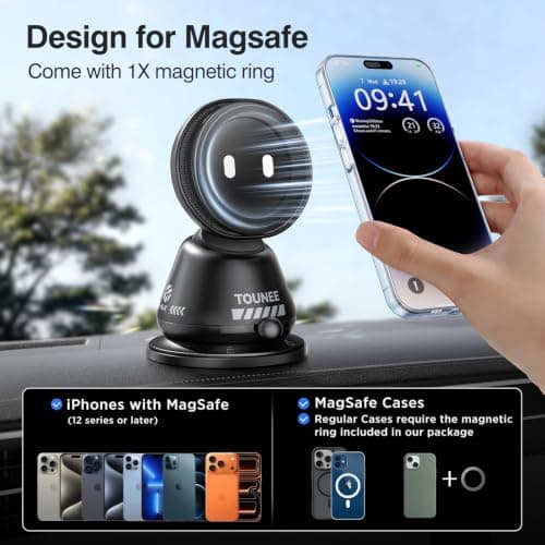 tounee Car Phone Holder for MagSafe [89LBS Strongest Suction & 3600gf Strongest Magnetic] 360° Adjustable Car Phone Mount, Dashboard Phone Holders for iPhone 17-12 Pro Max Air Plus - Black — view 5