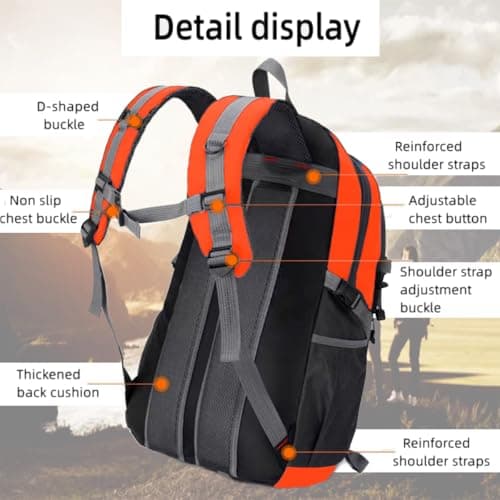 Nircho 40L Hiking Backpack Lightweight Breathable Trekking Rucksack for Men Women, Durable Water Resistant Travel Bag for Skiing Camping Climbing Cycling Trekking Mountaineer Outdoor Sports (Orange) — view 4